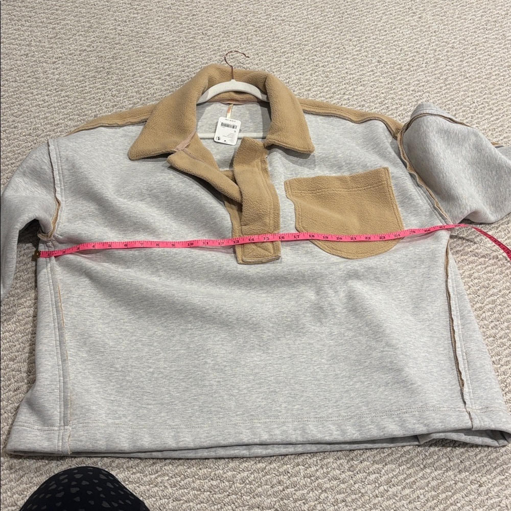 Free People Cozy Contrast Collar Pullover in Heather Gray and Camel - Picture 5 of 5